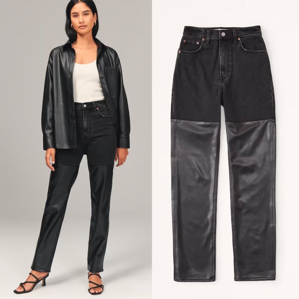 Abercrombie & Fitch Mixed Fabric Ultra High Rise 90s Straight Jean Curve Love 29